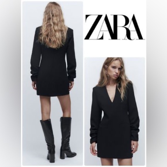 Zara Dresses & Skirts - NWT Zara Black V-Neck Mini Long Sleeve Dress | US Size Large